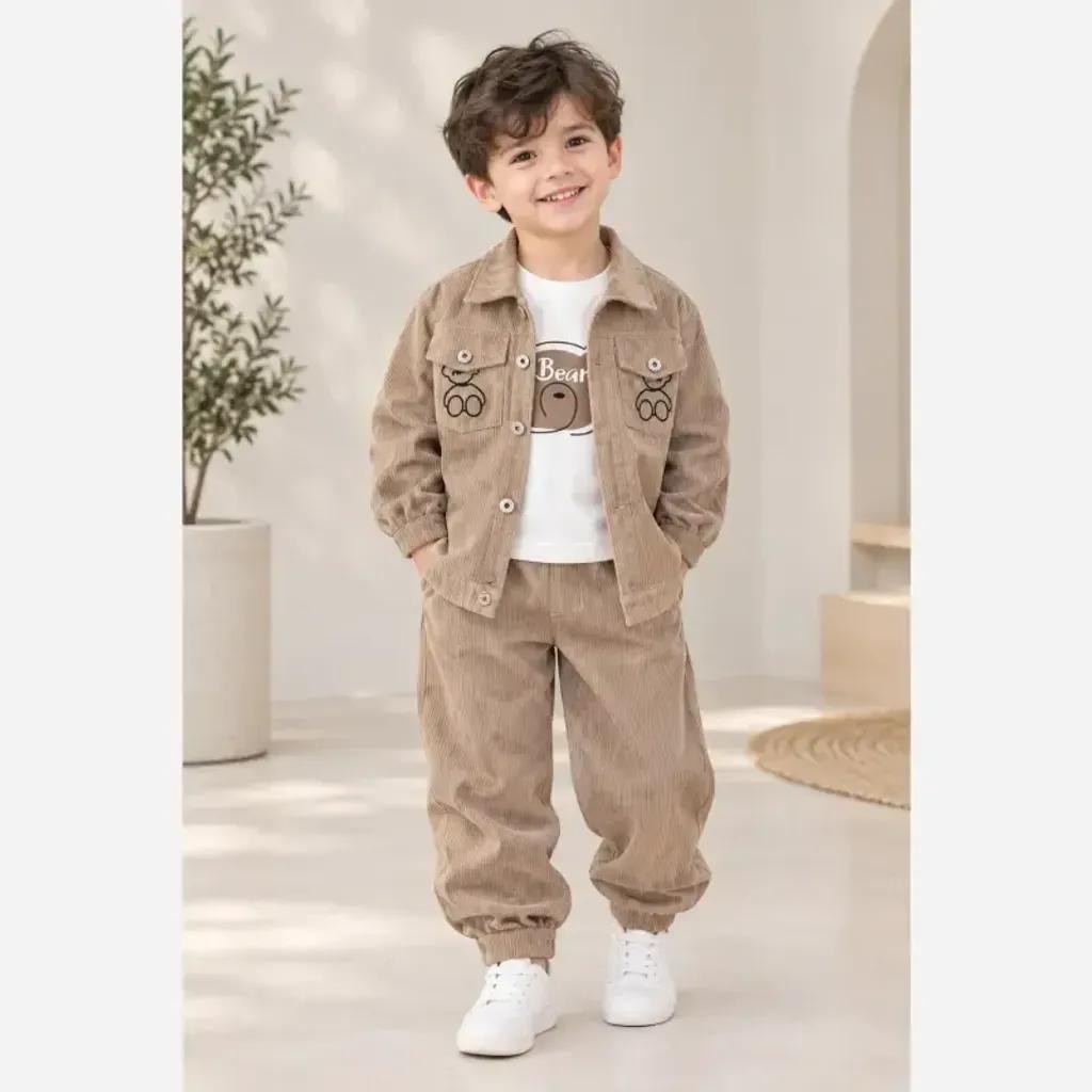 خرید اینترنتی قیمت ست سه تیکه مخمل کبریتی اسپرت دخترانه و پسرانه وارداتی مناسب 1 تا 5 سال و نیم