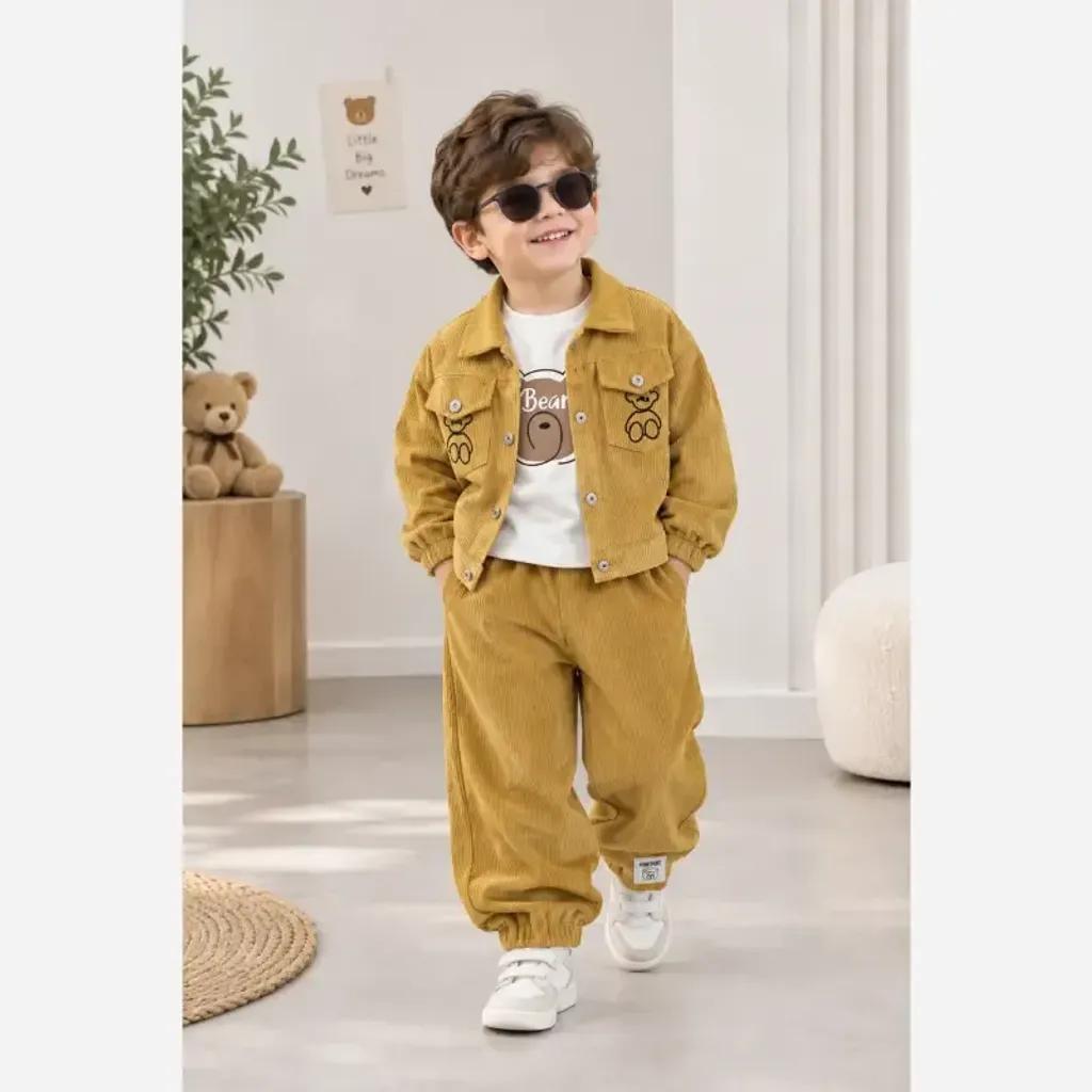 خرید اینترنتی قیمت ست سه تیکه مخمل کبریتی اسپرت دخترانه و پسرانه وارداتی مناسب 1 تا 5 سال و نیم
