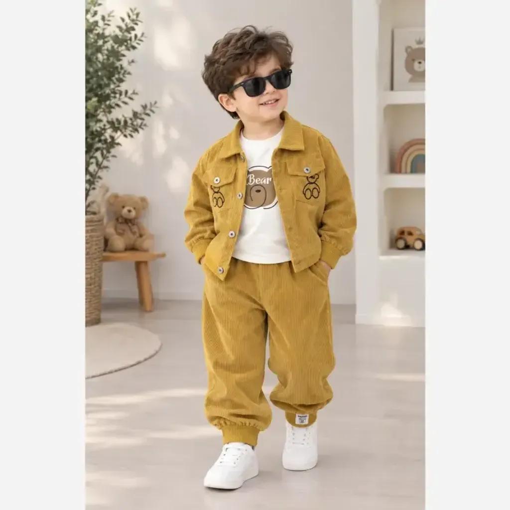 خرید اینترنتی قیمت ست سه تیکه مخمل کبریتی اسپرت دخترانه و پسرانه وارداتی مناسب 1 تا 5 سال و نیم