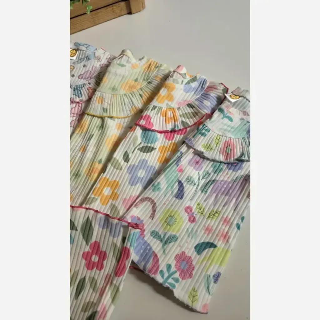 خرید اینترنتی قیمت ست بلوز شلوار راحتی دخترانه طرح دار خنک تابستانی 1 تا 12 سال