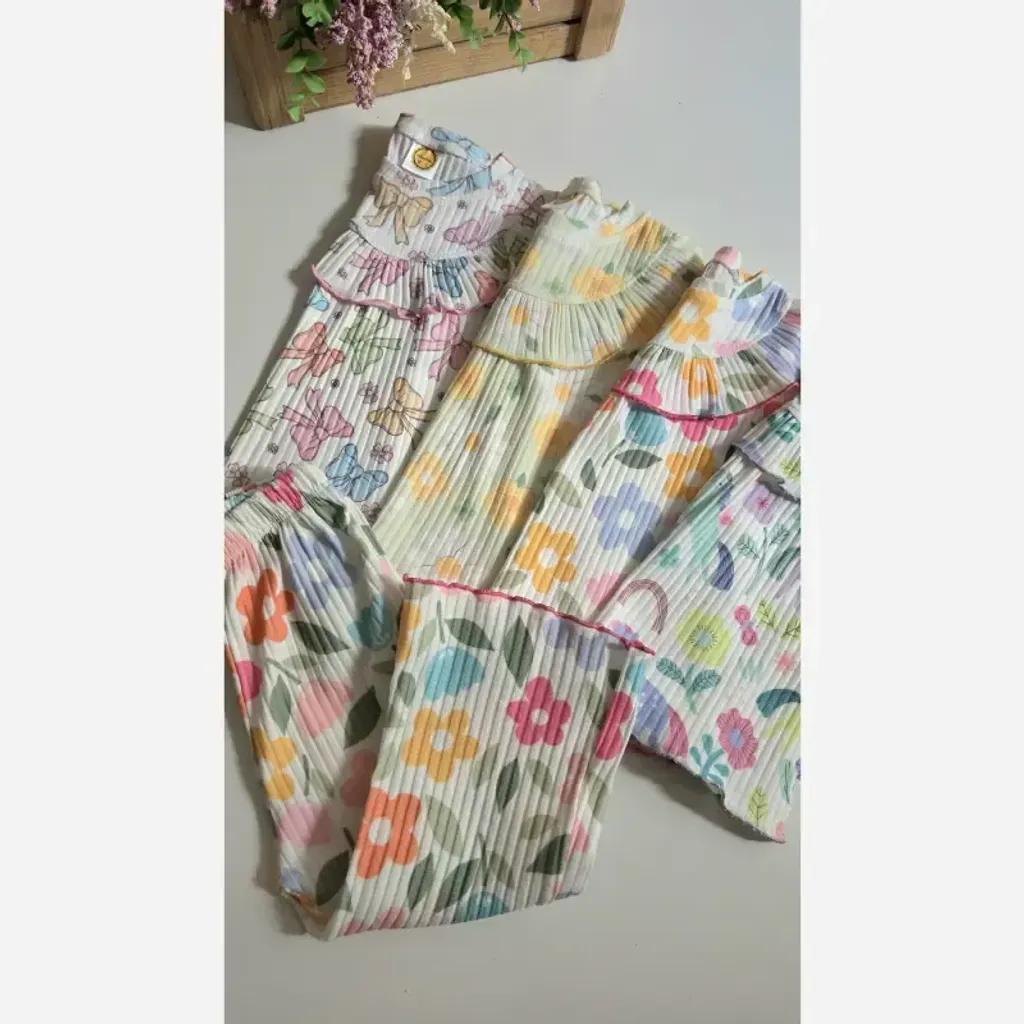 خرید اینترنتی قیمت ست بلوز شلوار راحتی دخترانه طرح دار خنک تابستانی 1 تا 12 سال