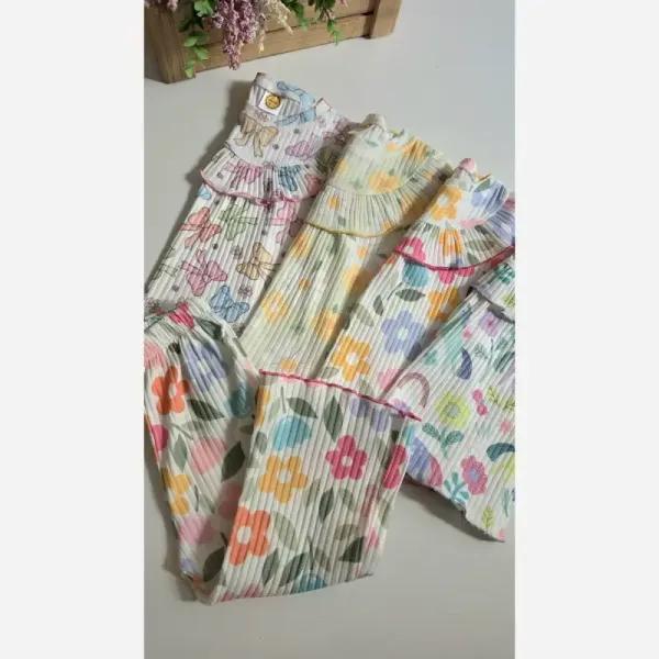 ست بلوز شلوار راحتی دخترانه طرح دار خنک تابستانی 1 تا 12 سال