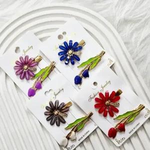 گیره مو وارداتی طرح بابونه و لاله بسته 2 عددی