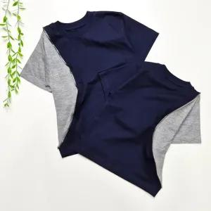 خرید اینترنتی قیمت تیشرت اسپرت دخترانه و پسرانه زیپ دار سرمه ای طوسی کد RK1278 سایز 3 تا 13 سال