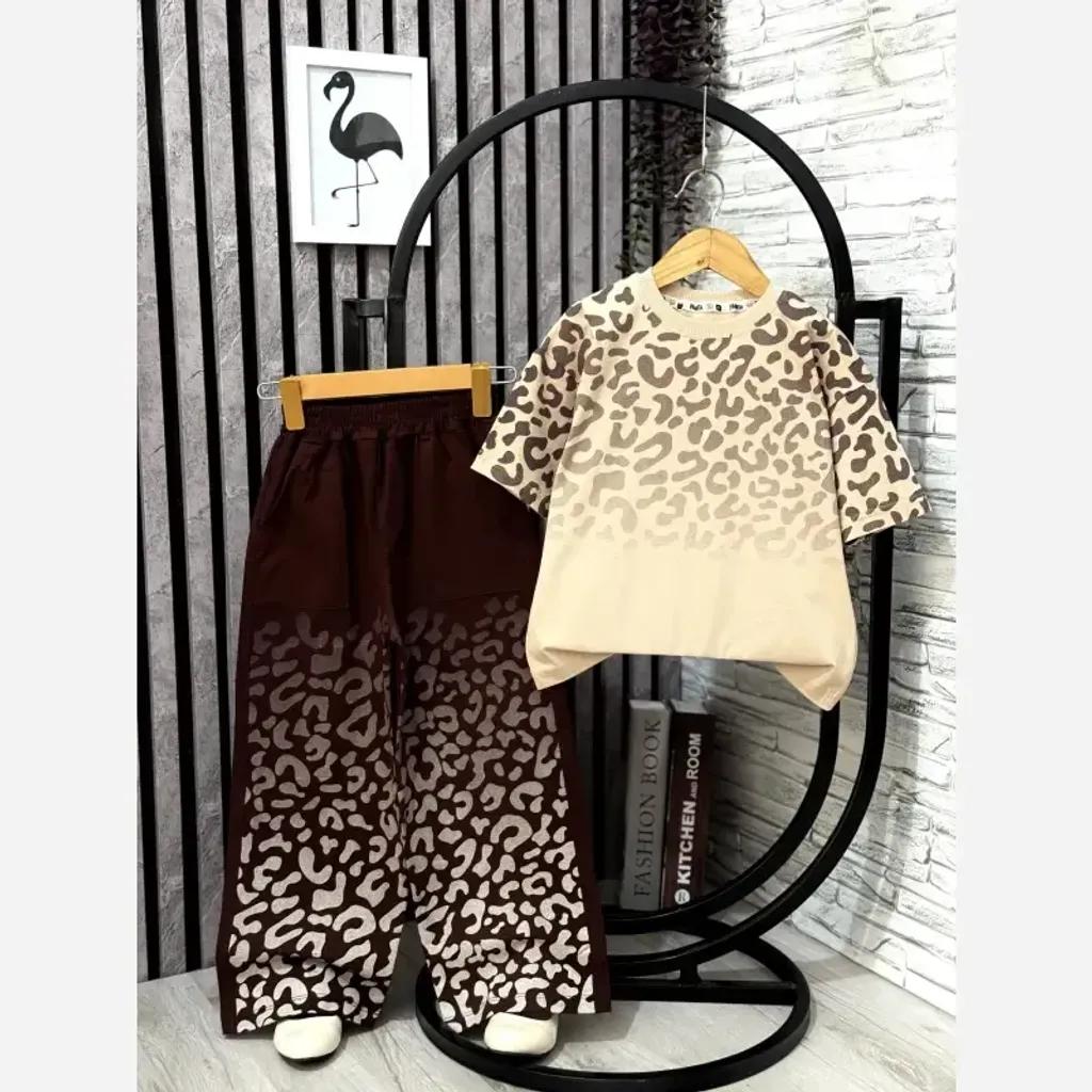 خرید اینترنتی قیمت بلوز شلوار بگ پلنگی بچگانه نخ پنبه مناسب 6 تا 14 سال