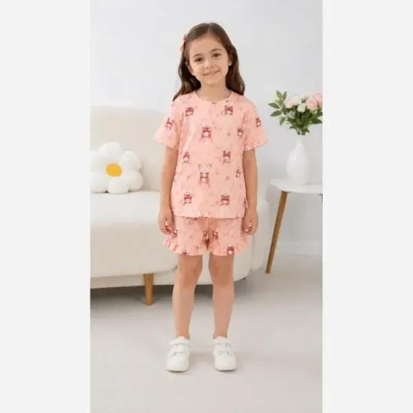 ست کراپ و شلوارک دخترانه پنبه ای خنک سایز 2 تا 9 سال