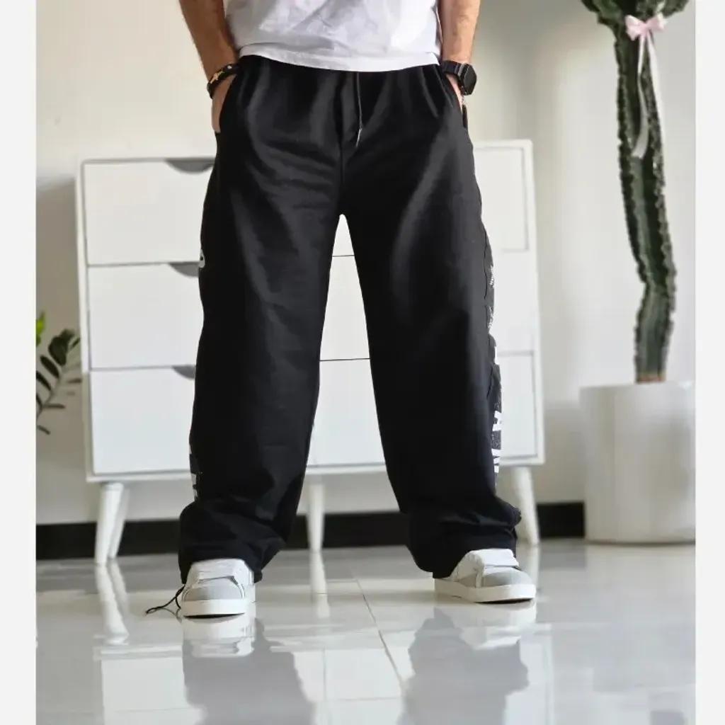 خرید اینترنتی قیمت شلوار اسلش بگ جردن دمپا گت دار رنگ مشکی پارچه گلکسی اسپان سایز XXL XXXL