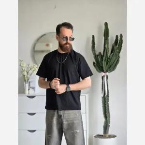 خرید اینترنتی قیمت تیشرت مردانه آستین کوتاه پنبهای یقه کش خنک و لطیف رنگ مشکی و سفید