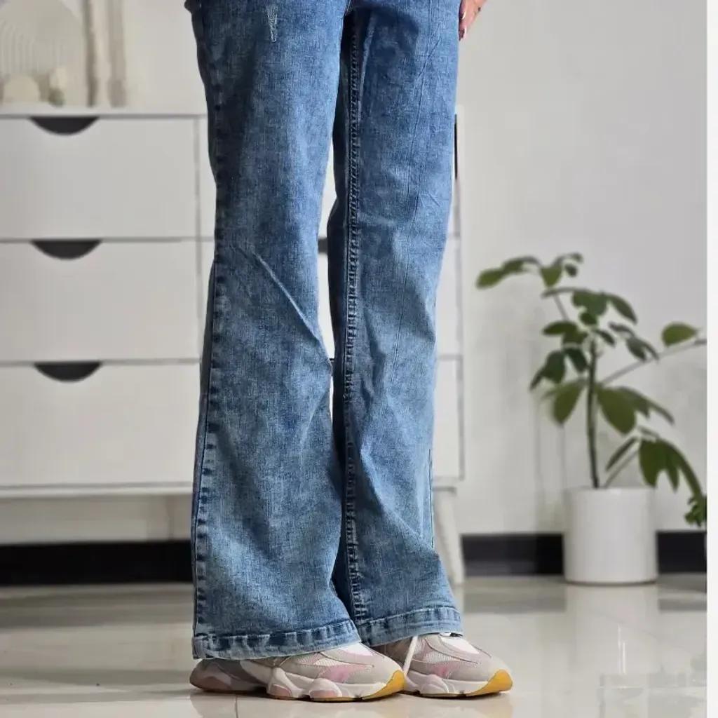 خرید اینترنتی قیمت شلوار جین زنانه بوت کات دمپاگشاد آبی تمام کش سایز 38