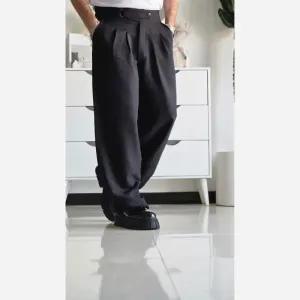 خرید اینترنتی قیمت شلوار بگ پارچه ای کجراه مشکی کمر ایتالیایی سایز L تا 3XL
