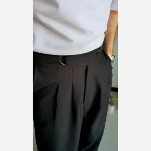 خرید اینترنتی قیمت شلوار بگ پارچه ای کجراه مشکی کمر ایتالیایی سایز L تا 3XL