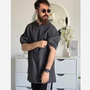 خرید اینترنتی قیمت تیشرت مردانه یقه کوبایی لی کاغذی آستین کش رنگ آبی و ذغالی