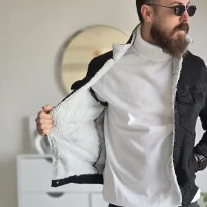 خرید اینترنتی قیمت کت جین خزدار زنانه تمام کش رنگ مشکی ذغالی سایز L تا XXXL