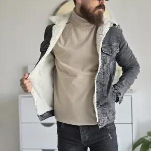 خرید اینترنتی قیمت کت جین خزدار زنانه تمام کش رنگ مشکی ذغالی سایز L تا XXXL
