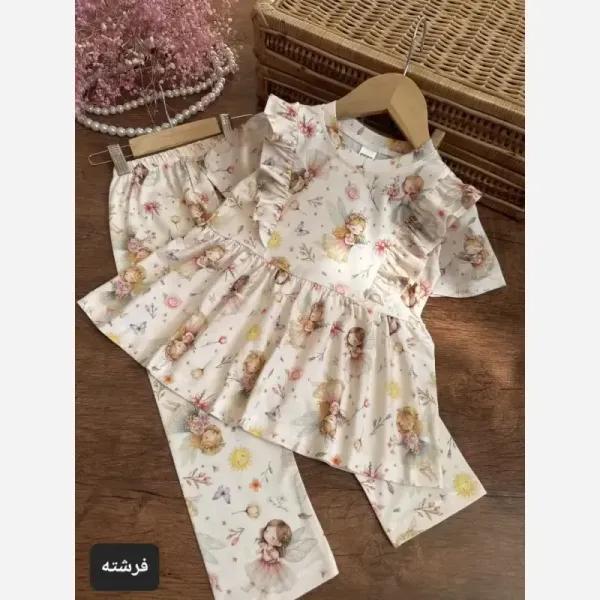 ست تیشرت و شلوار دخترانه پنبه یکرو سایز 40 تا 60