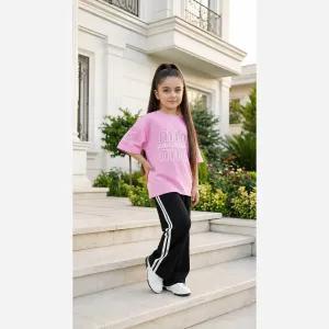 خرید اینترنتی قیمت تیشرت شلوار راحتی دخترانه پنبه لاکرادار گلکسی سایزبندی 45 تا 65