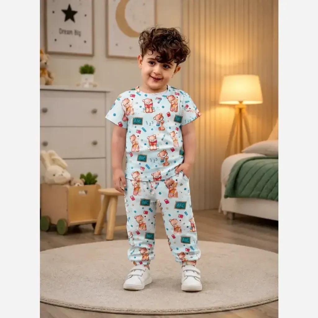 خرید اینترنتی قیمت ست تیشرت و شلوار پسرانه نخی پنبه ریلی مناسب 1 تا 9 سال نرم و لطیف با تضمین کیفیت