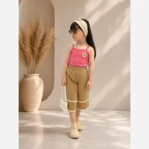 خرید اینترنتی قیمت ست تاپ و شلوارک دخترانه مدل فانریپ و لینن سایز 40 تا 55 مناسب 2 تا 9 سال