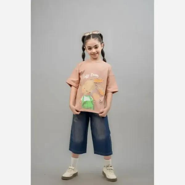 ست تیشرت و شلوارک جین دخترانه مروارید دوزی شده سایز 35 تا 50