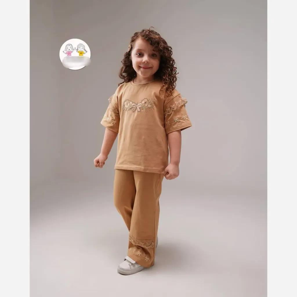 خرید اینترنتی قیمت ست تیشرت و شلوار دخترانه جنس تیپ لاکرا اعلا سایز 35 تا 50