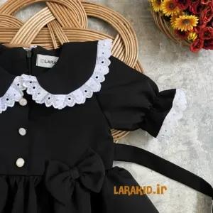 خرید اینترنتی قیمت پیراهن دخترانه مشکی کرپ لینن مناسب محرم از 6 ماه تا 8 سال
