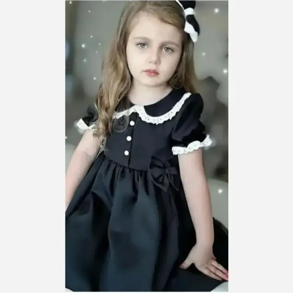 خرید اینترنتی قیمت پیراهن دخترانه مشکی کرپ لینن مناسب محرم از 6 ماه تا 8 سال