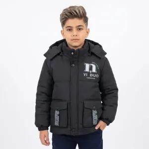 کاپشن پسرانه برزنتی خزدار مشکی کلاه جدا شونده