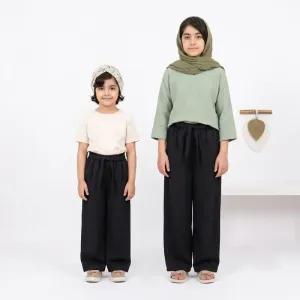 شلوار بگ دخترانه مشکی پارچه مازراتی 6 تا 11 سال