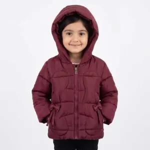 کاپشن دخترانه پاپیونی زرشکی داخل خز کلاهدار