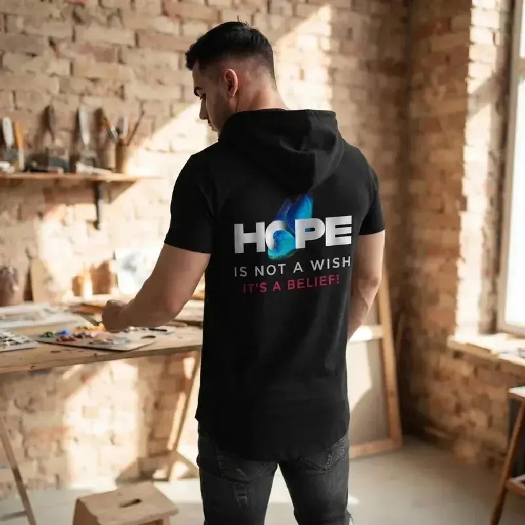 خرید اینترنتی قیمت تی شرت مردانه آستین کوتاه الیاف نخی کلاهدار مدل HOPE