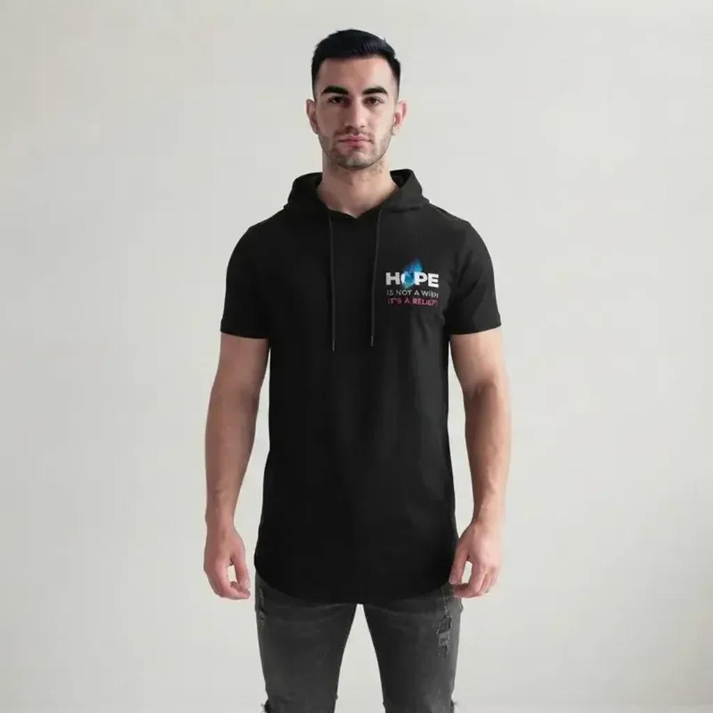 خرید اینترنتی قیمت تی شرت مردانه آستین کوتاه الیاف نخی کلاهدار مدل HOPE