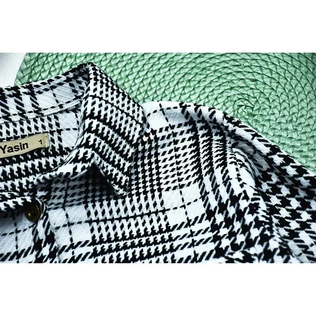 خرید اینترنتی قیمت شومیز دخترانه چهارخانه کشمیر ضخیم مدل دکمهدار سفید