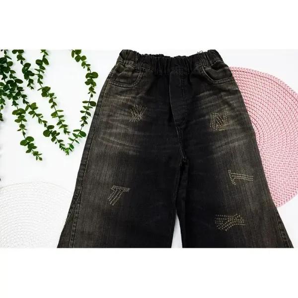 شلوار جین دخترانه مدل شافل رنگ زغالی سایز 8 تا 13 سال