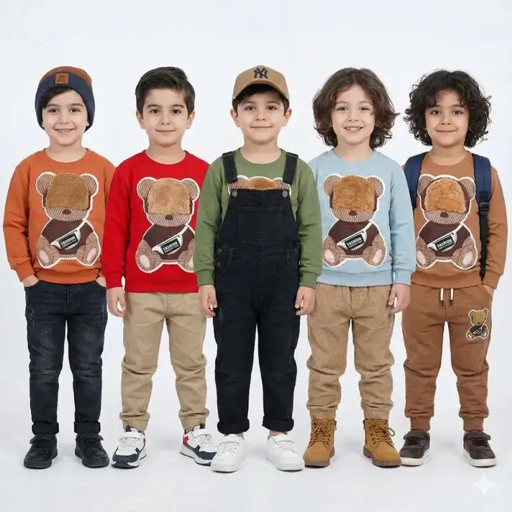 خرید اینترنتی قیمت بلوز پسرانه طرح تدی یقه گرد پارچه پنبه ای