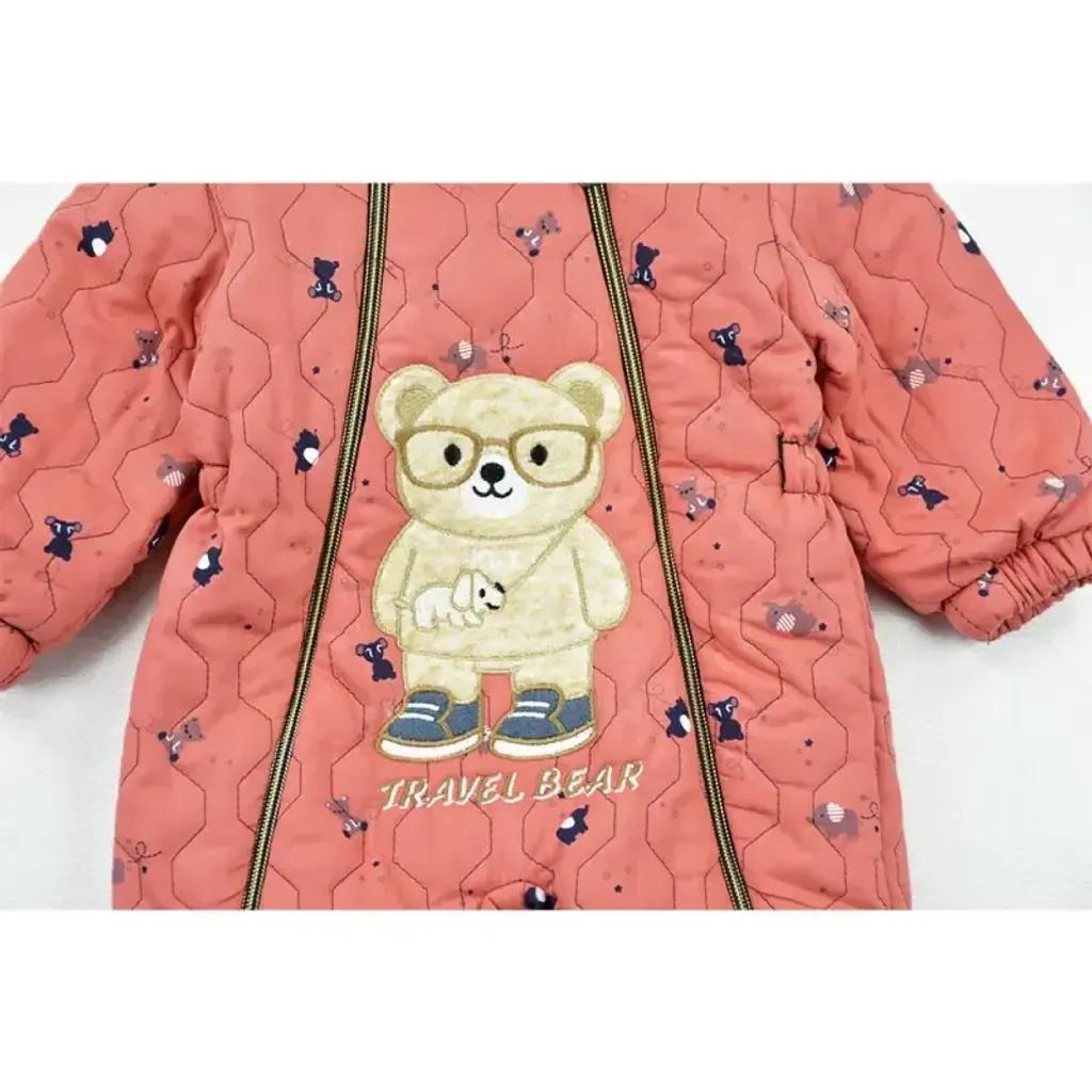 خرید اینترنتی قیمت سرهمی کاپشنی نوزادی تدی گلبهی داخل خز کلاه گوشدار