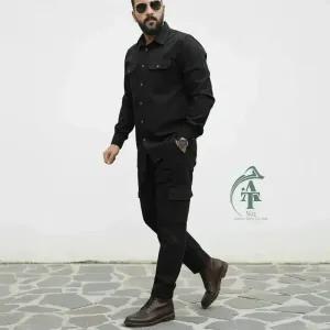ست پیراهن و شلوار کتان مردانه مدل یاشیل رنگ مشکی