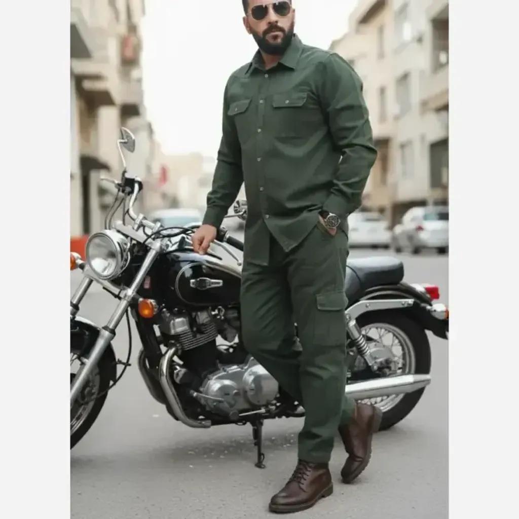 خرید اینترنتی قیمت ست پیراهن و شلوار کتان مردانه مدل یاشیل رنگ سبز یشمی