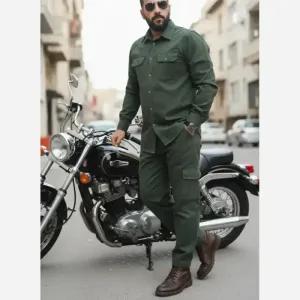 خرید اینترنتی قیمت ست پیراهن و شلوار کتان مردانه مدل یاشیل رنگ سبز یشمی
