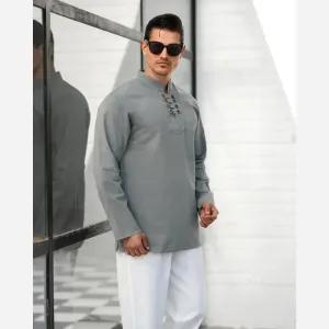 پیراهن مردانه الیاف طبیعی 100 درصد پنبه مدل آرشا رنگ طوسی
