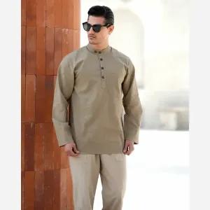 خرید اینترنتی قیمت پیراهن مردانه الیاف طبیعی 100 درصد پنبه مدل آریا رنگ بژ