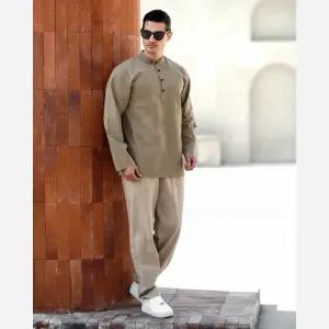 پیراهن مردانه الیاف طبیعی 100 درصد پنبه مدل آریا رنگ بژ