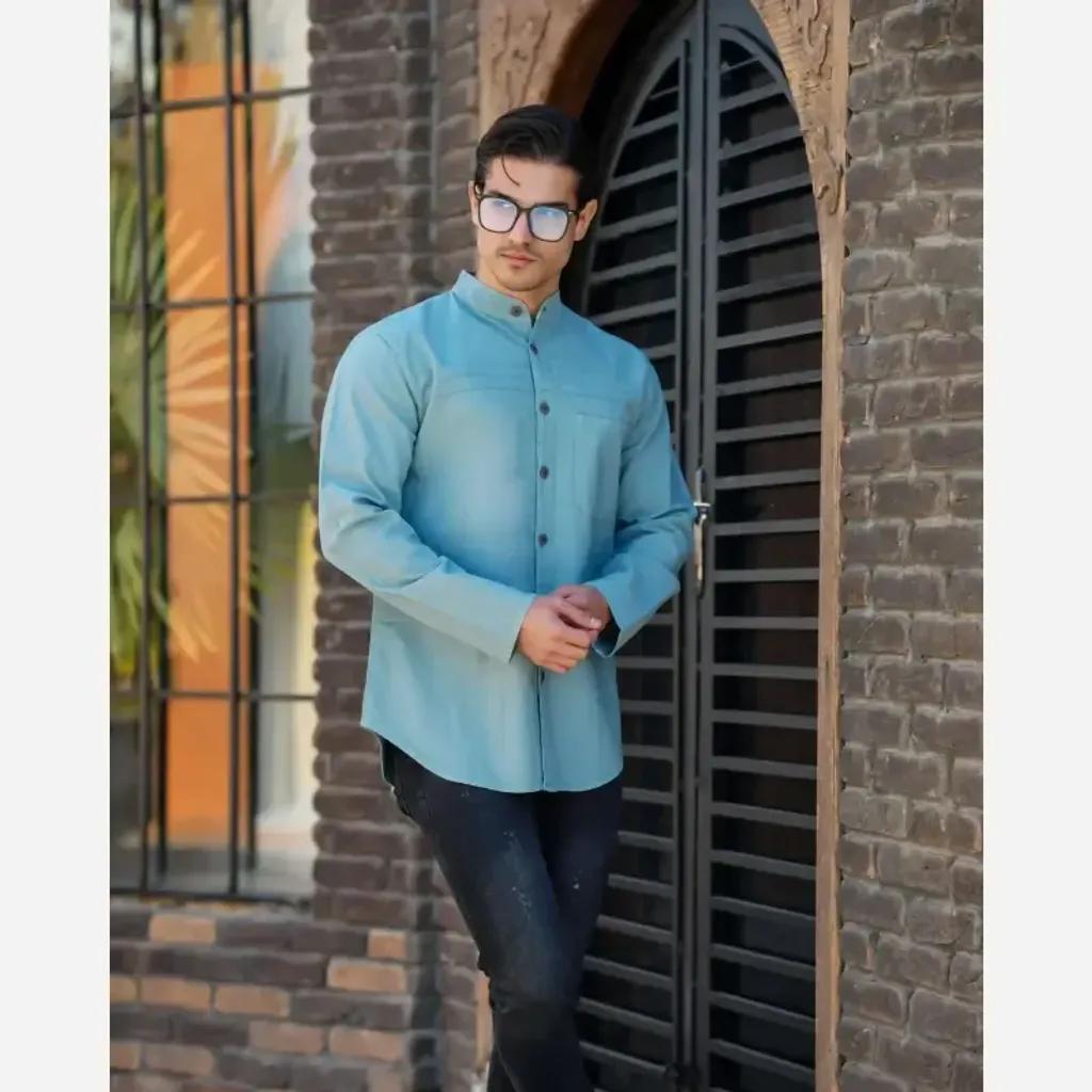 خرید اینترنتی قیمت پیراهن مردانه الیاف طبیعی 100 درصد پنبه مدل سه خط رنگ فیلی