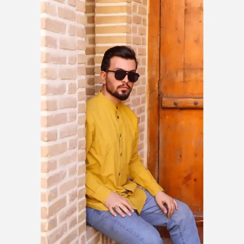 خرید اینترنتی قیمت پیراهن مردانه الیاف طبیعی 100 درصد پنبه مدل تمام دکمه مچ دار رنگ خردلی