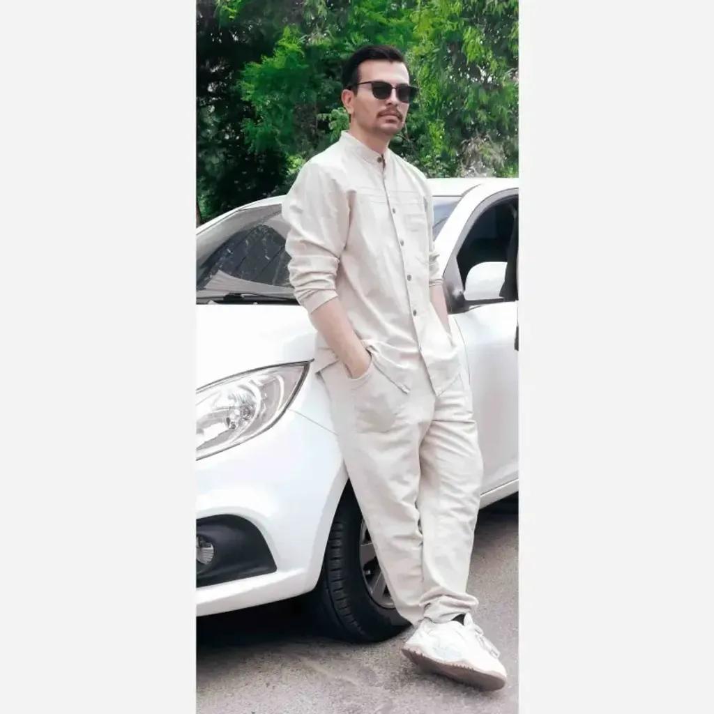 خرید اینترنتی قیمت پیراهن مردانه الیاف طبیعی تمام دکمه سه خط رنگ استخوانی