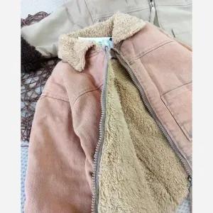 خرید اینترنتی قیمت کت کاپشن بوفالو کتان خزدار بچگانه رنگ مسی و کرمی مناسب 1 تا 6 سال