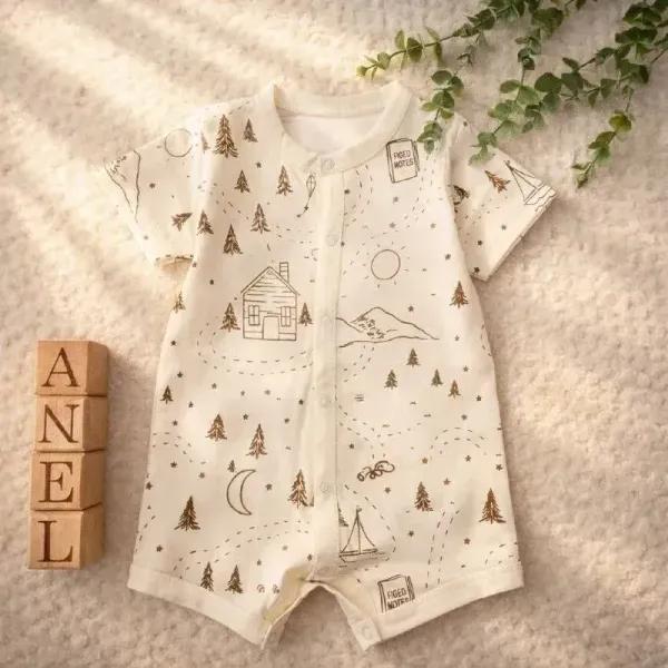 رمپر نوزادی پترن جلو دکمه جنس دورس پنبه مناسب 3 تا 24 ماه