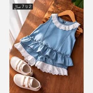 ست تاپ و شورتک جین دانتل دار دخترانه خنک مناسب 1.5 تا 7 سال