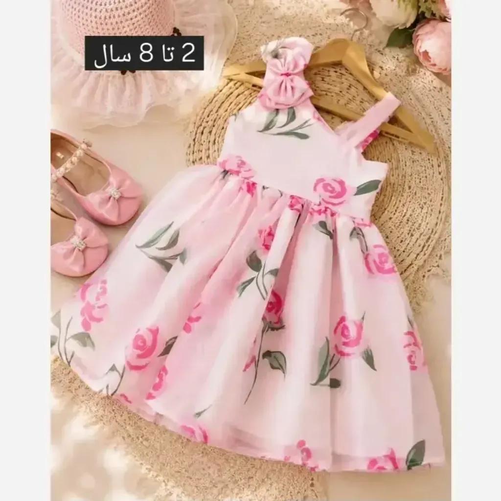 خرید اینترنتی قیمت سارافون توری رز آستردار مجلسی دخترانه مناسب 1.5 تا 8 سال