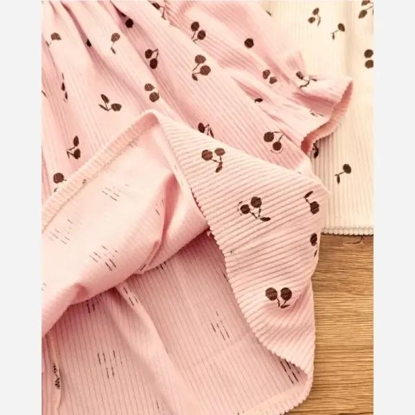 سارافون بچه گانه مخمل کبریتی طرح گیلاسی مناسب 1 تا 6 سال