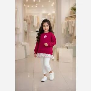 خرید اینترنتی قیمت تونیک دخترانه طرح فلاور جنس دورس پنبه مناسب 2 تا 8 سال